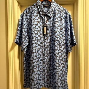 Roundtree & Yorke Light Blue and Brown Floral Camp Shirt